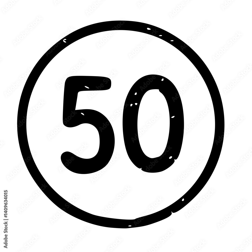 Fifty Speed Limit Sign - Distressed Black and White Fifty Speed Limit Sign - Distressed Black and White
