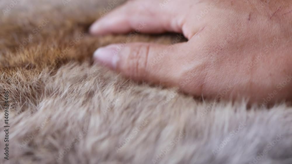 Man hand softly touching Red Brown Animal Wildlife fur hair textured Concept Background. Man hand softly touching Red Brown Animal Wildlife fur hair textured Concept Background.