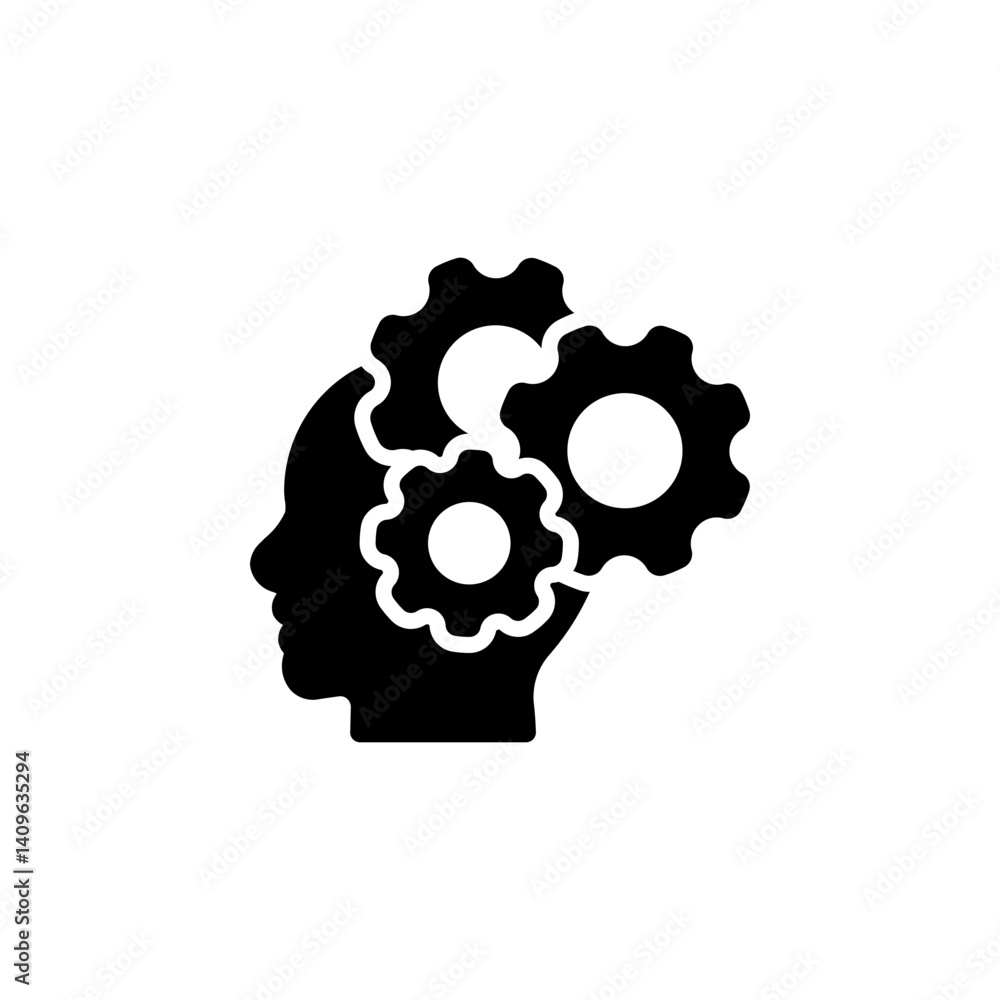 Head with Gears icon. representing the thinking process, problem-solving, and mental activity. Suitable for ideas, innovation, intelligence, and brainstorming Head with Gears icon. representing the thinking process, problem-solving, and mental activity. Suitable for ideas, innovation, intelligence, and brainstorming
