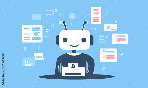 AI Content Generator Robot for Ecommerce and Digital Marketing in Minimalist SVG Style