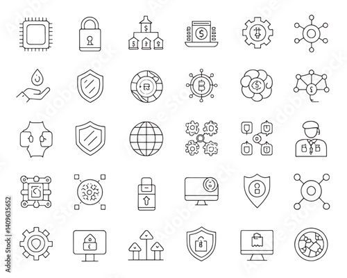 Cryptographic Vector Line Icons