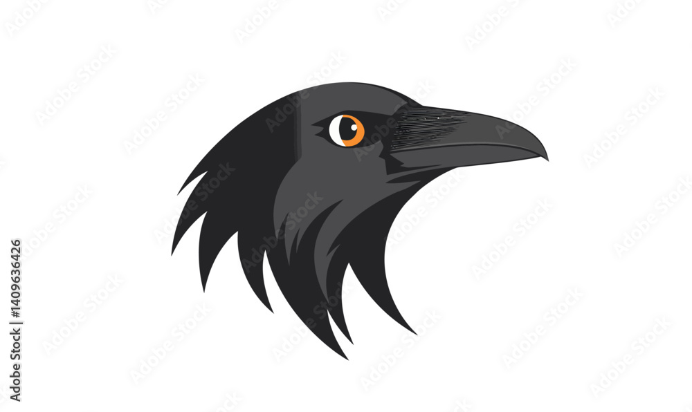 Fototapeta premium Minimalist Crow Head Emblem with Raven Bird Illustration for Logo or Tattoo Design