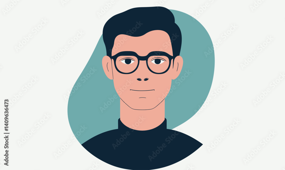 Minimalist Flat Vector Portrait of a Man with Glasses on Subtle Background Minimalist Flat Vector Portrait of a Man with Glasses on Subtle Background