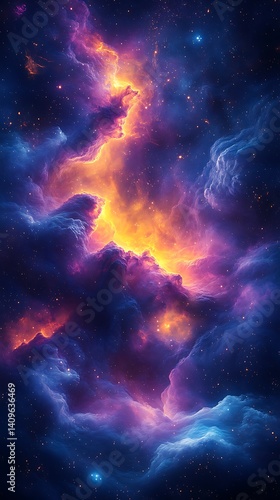 Vibrant Cosmic Wallpaper  Swirling Purple Blue and Orange Clouds Against Starry Background

