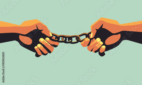 Breaking Chains of Oppression: Hands Liberating in Minimalist Vector Art Symbolizing Freedom