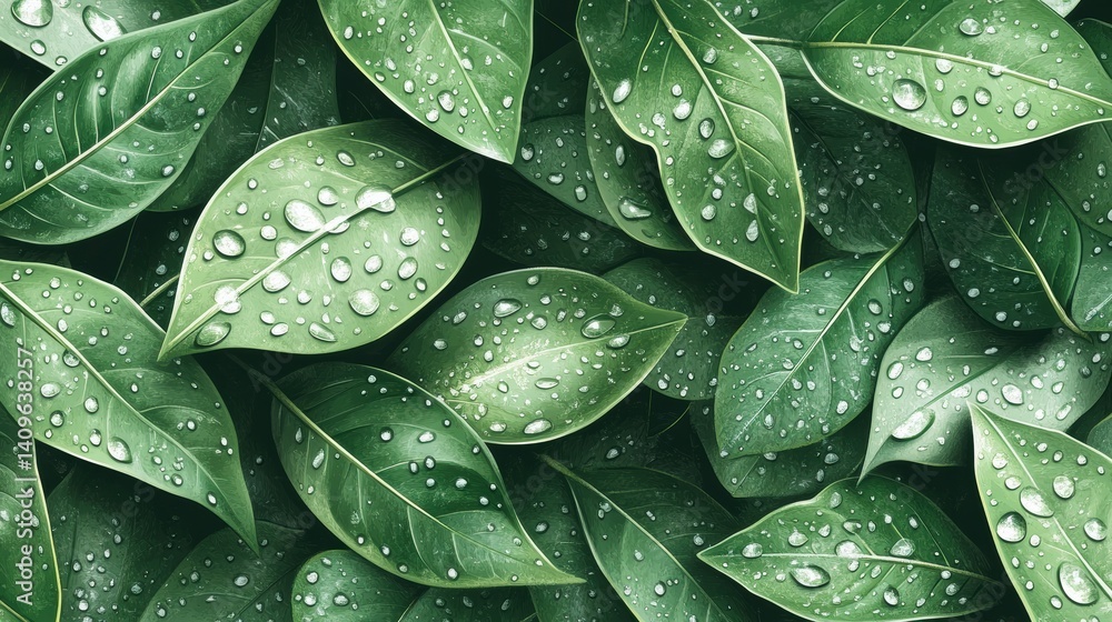 Fototapeta premium water drops on green leaves