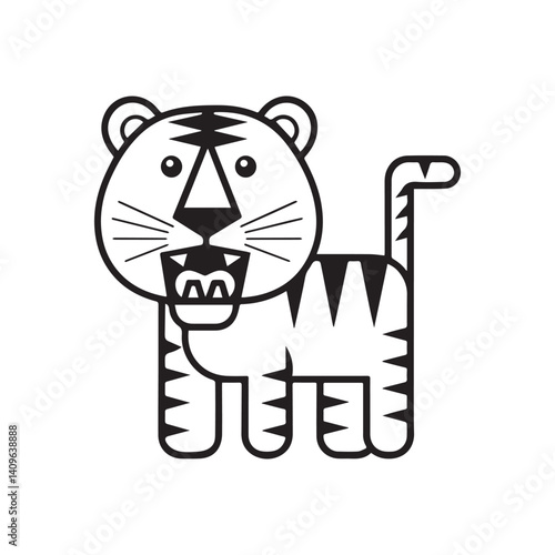 Cute cartoon illustration of a baby tiger cub with orange and black stripes, symbolizing wild nature and wildlife, in a vector style, showing the head of this big, striped predator