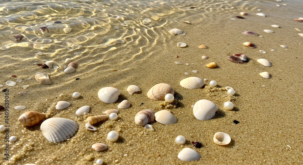 Seashells and Pearls: A Serene Coastal Scene Seashells and Pearls: A Serene Coastal Scene
