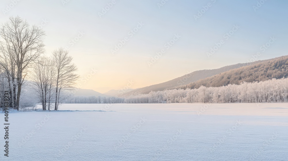 Frosted winter landscape of a tranquil valley. Frosted winter landscape of a tranquil valley.