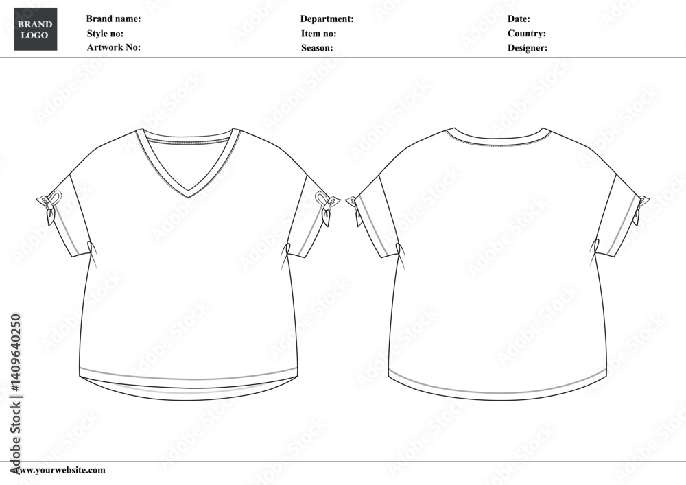 custom made wallpaper toronto digitalV neck t shirt tops technical drawing fashion flat sketch vector illustration template for kids.