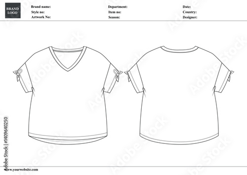 Wallpaper Mural V neck t shirt tops technical drawing fashion flat sketch vector illustration template for kids. Torontodigital.ca