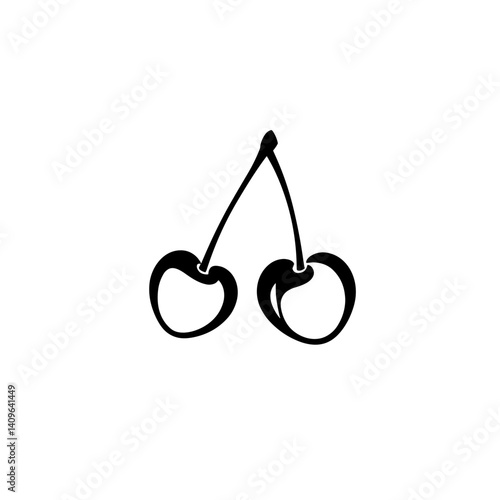  Simple black outline of two cherries on a stem