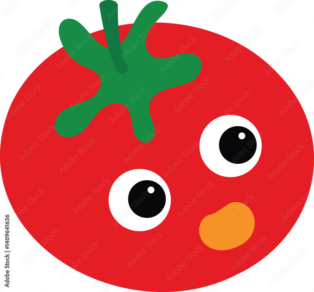 Obraz premium Cute tomato character icon with cartoon face for kids and food-themed design