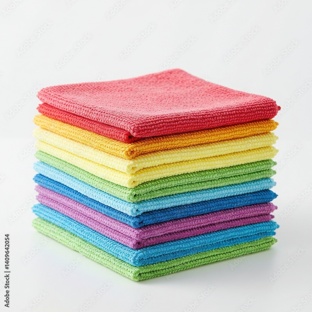 Stack of colorful cleaning cloth towels isolated on white background Stack of colorful cleaning cloth towels isolated on white background