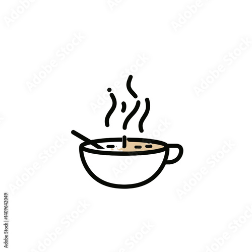 Hot soup bowl icon in outline and color style on white background