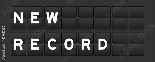 Black color analog flip board with word new record on gray background