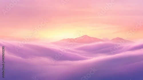 Pastel hues paint a serene mountain vista.