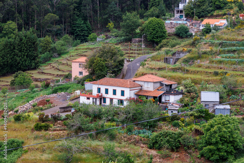 View in Camacha mountainous town in municipality of Santa Cruz, Madeira Island, Portugal