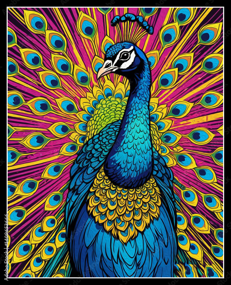 Fototapeta premium Peacock. Illustration painted with oil paint for printing on wall decorations and covers