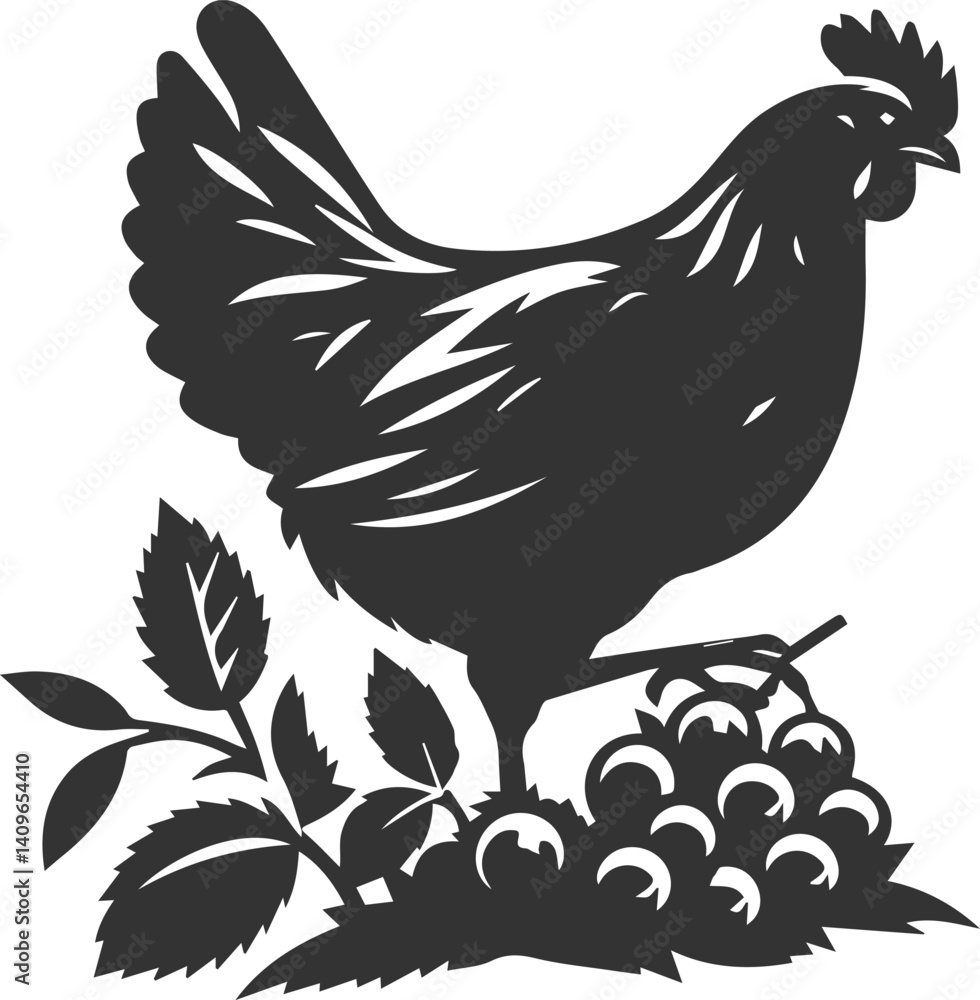 Fototapeta premium Hen in forest vector silhouette