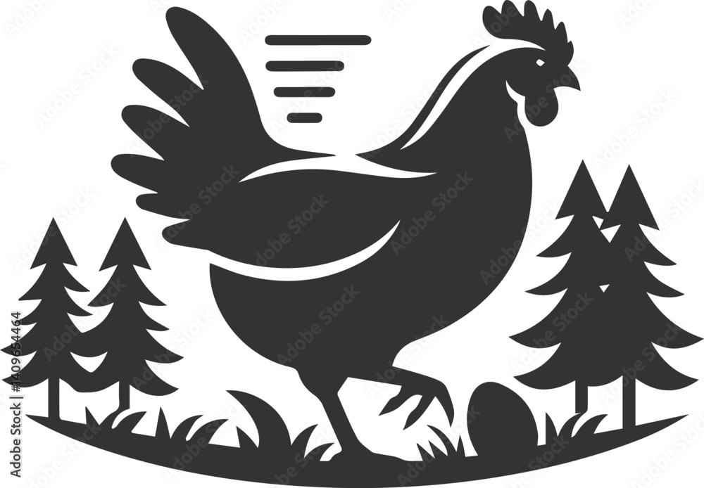 Obraz premium Hen in forest vector silhouette