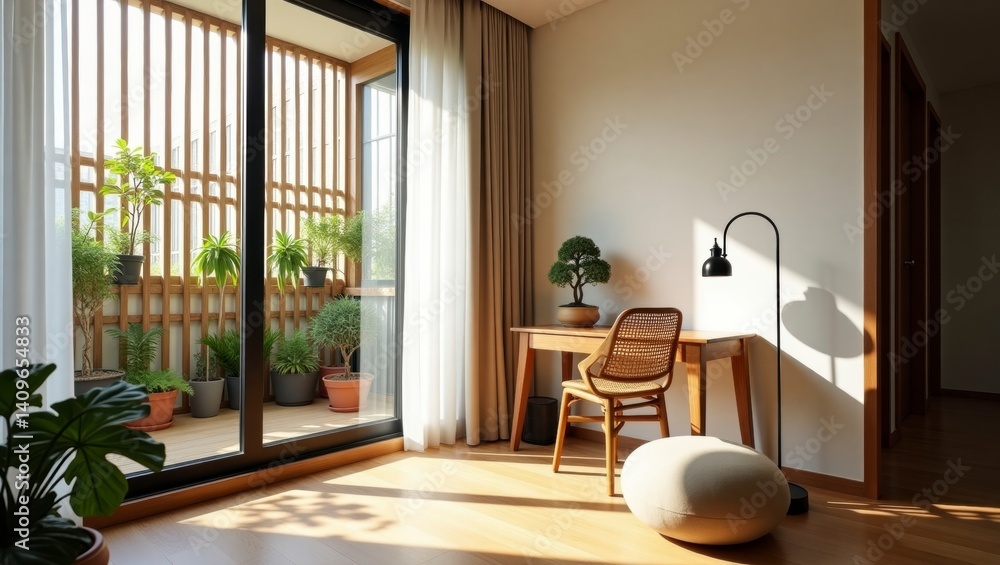 Fototapeta premium Contemporary room with a stylish chair and elegant table creating a comfortable space for relaxation and leisure activities