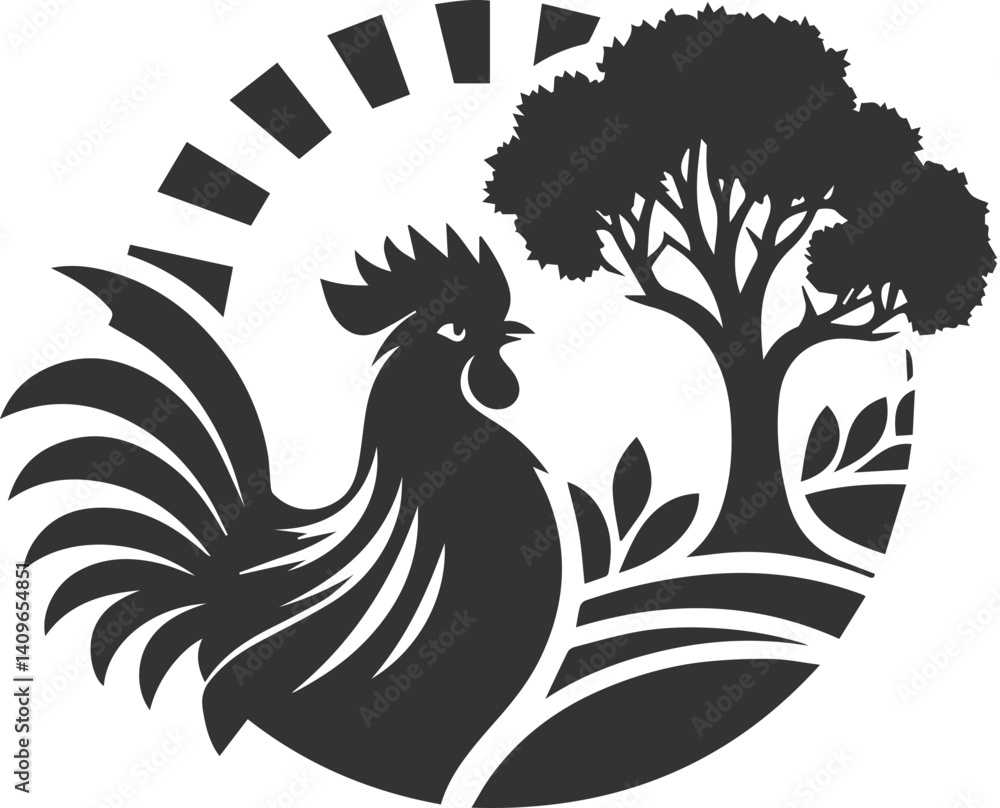 Naklejka premium Hen in forest vector silhouette