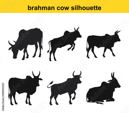 Brahman Cattle Silhouette Collection Vector Illustration