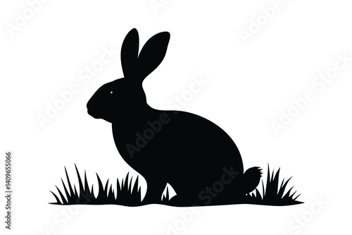 Rabbit Silhouette in Grass: Minimalist Wildlife Icon