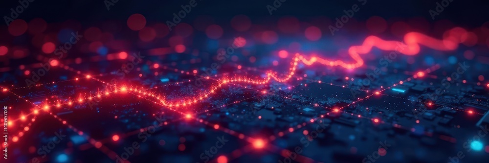 Obraz premium Interconnected glowing lines on grid, dynamic data display, visualization, nodes