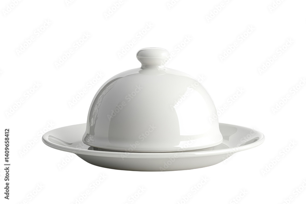 Fototapeta premium Elegant white porcelain butter dish with dome lid perfect for serving adds on transparent background