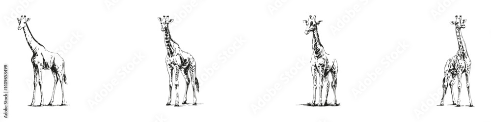 Fototapeta premium Giraffe Silhouettes Set. Wildlife Artistry And African Safari Theme Isolated Vector Illustration Collection