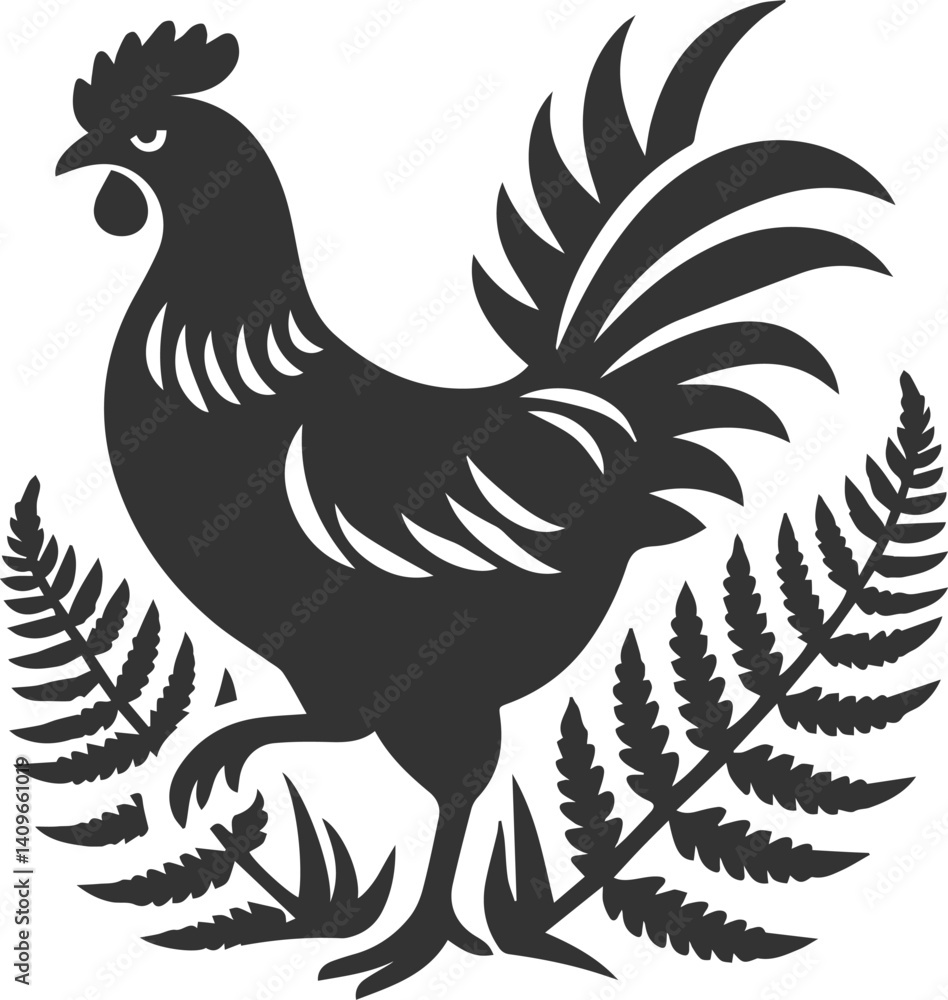 Fototapeta premium Hen in forest vector silhouette