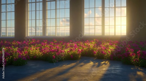 Blooming Pink Flowers and Sunlight Streaming Through the Windows Creates Serenity