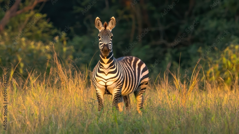 Fototapeta premium Zebra grassland sunset Africa wildlife safari