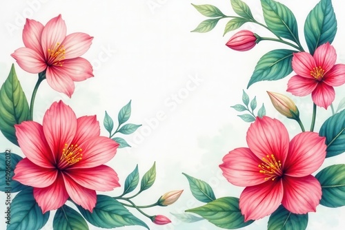 Wallpaper Mural Vibrant watercolor blooms, lush petals, delicate leaves, garden, floral art, illustration Torontodigital.ca