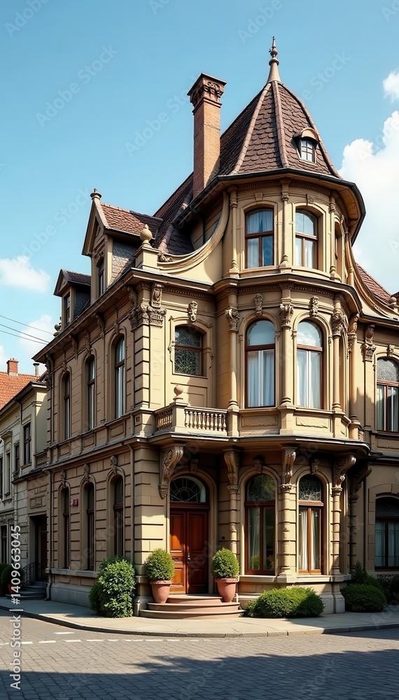 Obraz premium Grand historical house, ornate details, European city , history, culture