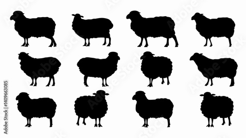 set of sheep silhouette vector on white background