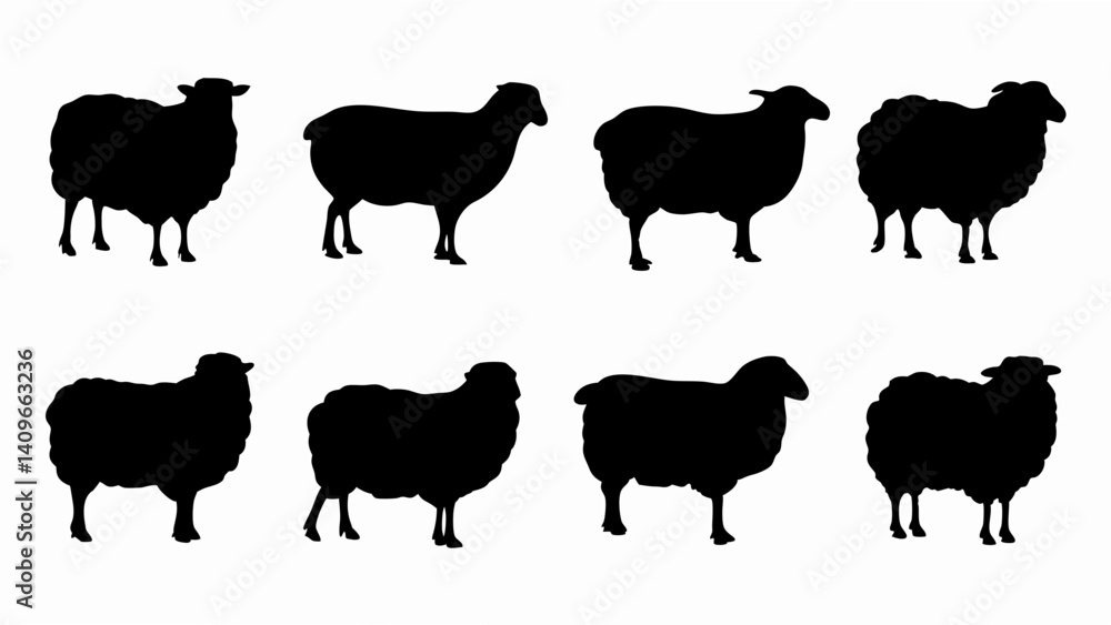 Fototapeta premium set of sheep silhouette vector on white background