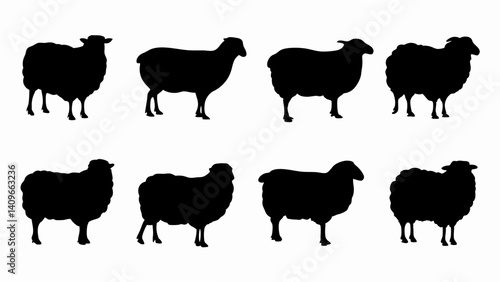 set of sheep silhouette vector on white background