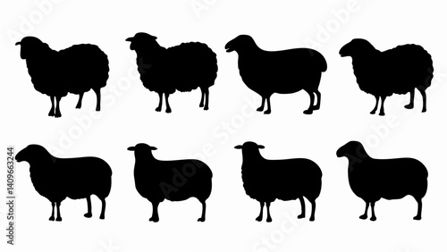 set of sheep silhouette vector on white background