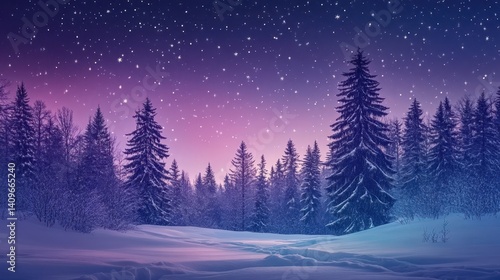 Wallpaper Mural Winter wonderland of frosted evergreen trees under a starry night sky. Torontodigital.ca