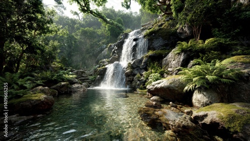 Tranquil Cascade in Tropical Wilderness