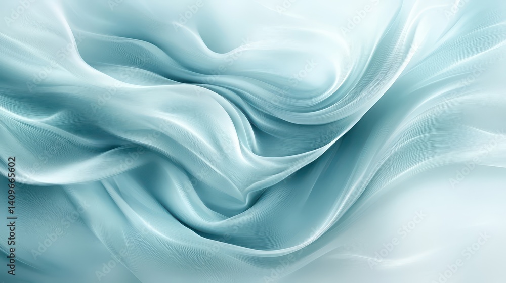 Obraz premium Light blue silk fabric drapes in flowing folds.