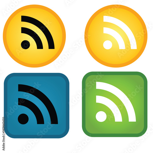 Cute cartoon hand drawn vector Rss button icon.