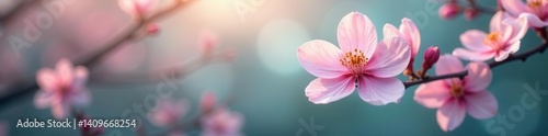 Delicate, translucent blossoms float on a misty background , mist, enchanted