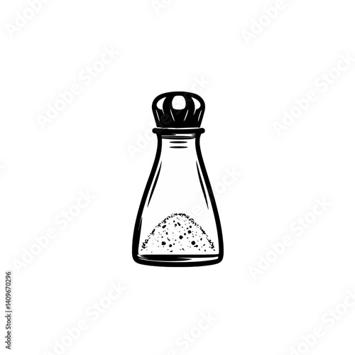 Pepper shaker icon in hand-drawn black and white style