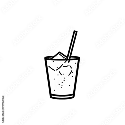 Simple black iced drink in glass with straw icon