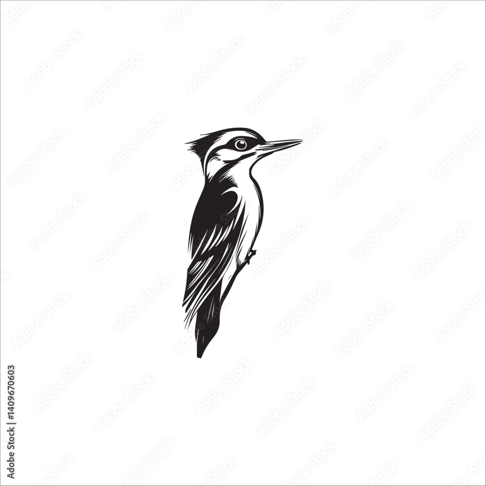 Fototapeta premium hoopoe bird with a lush crest, graphics, black and white, minimalism 