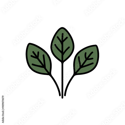 Three green sprout leaves icon on white